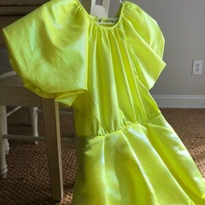 Christopher John Rogers Neon Yellow Puff-Sleeve Dress